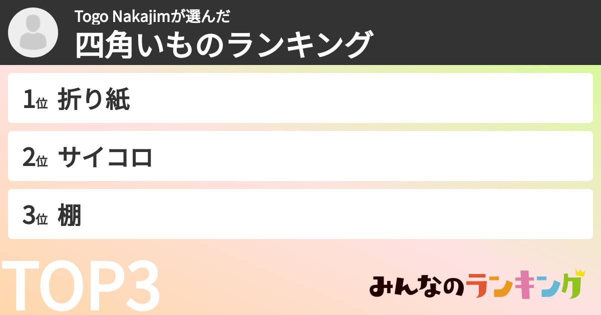 Togo Nakajimさんの「四角いものランキング」