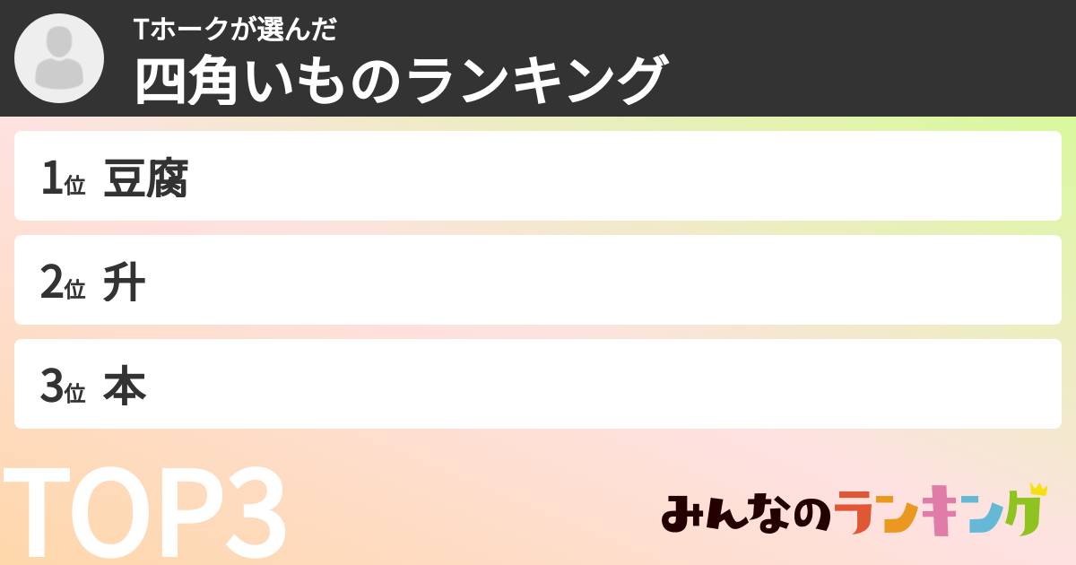 Tホークさんの「四角いものランキング」