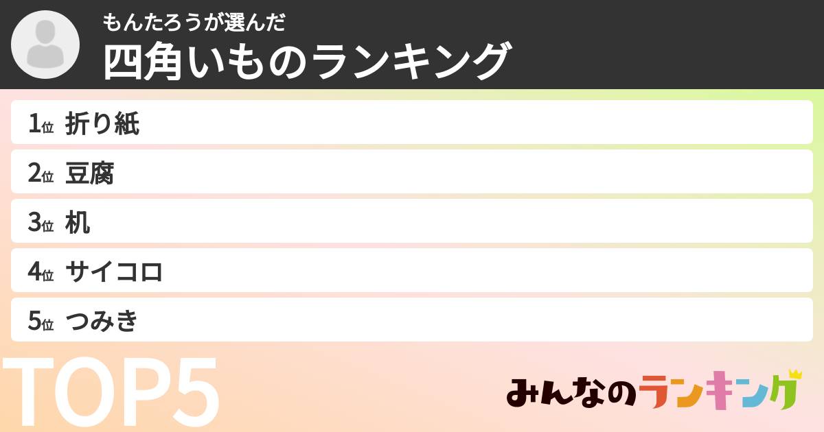 もんたろうさんの「四角いものランキング」