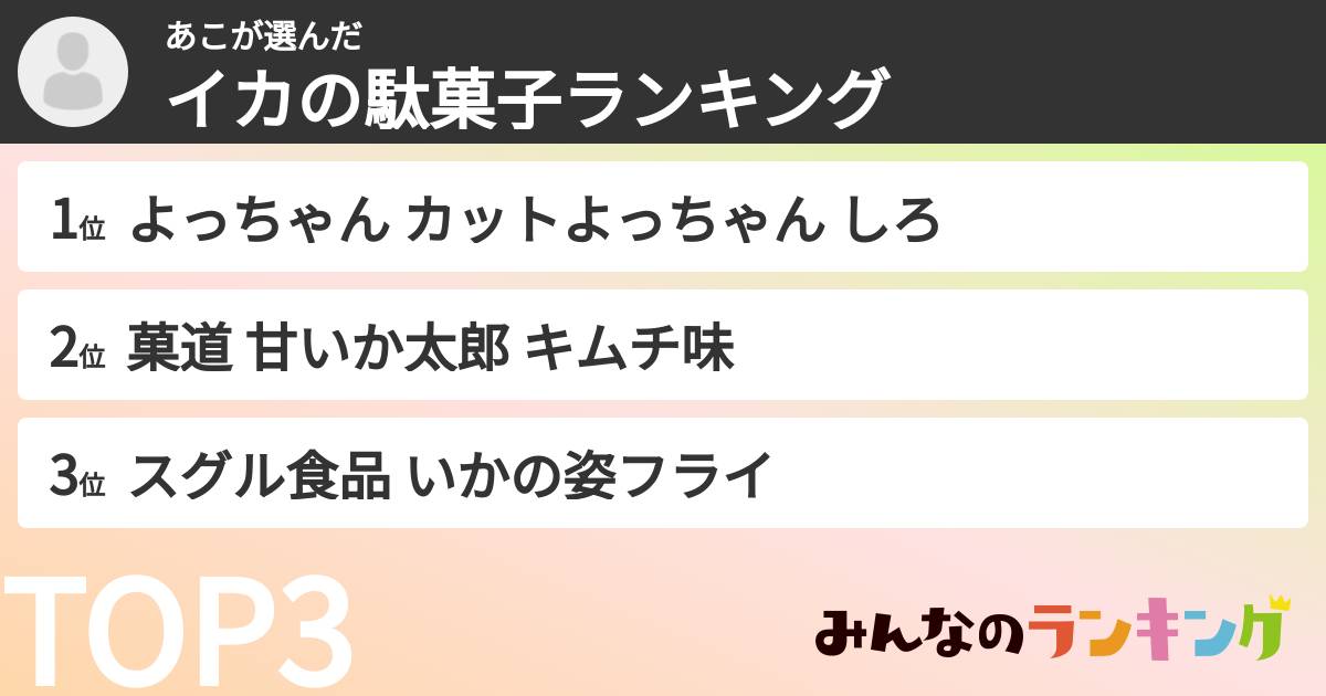 あこさんの「イカの駄菓子ランキング」