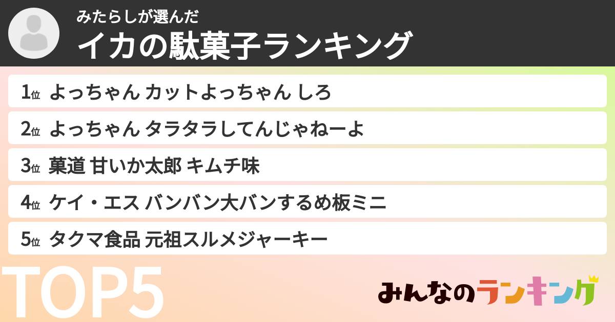 みたらしさんの「イカの駄菓子ランキング」