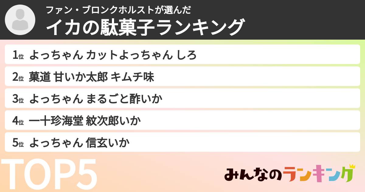 ファン・ブロンクホルストさんの「イカの駄菓子ランキング」