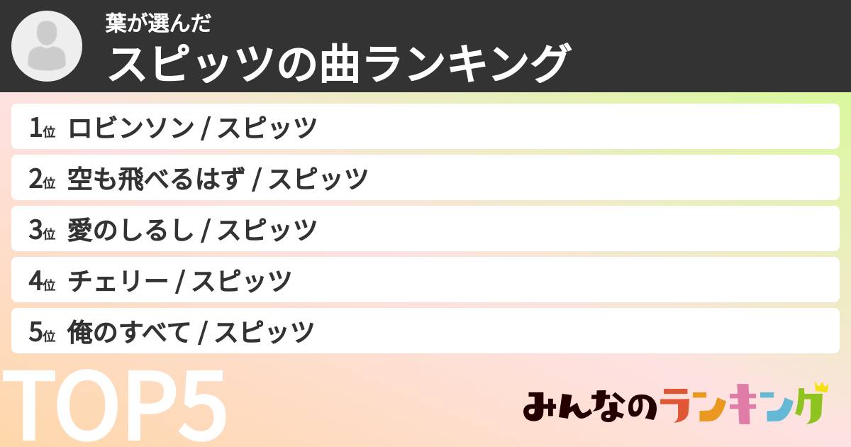 葉さんの「スピッツの曲ランキング」