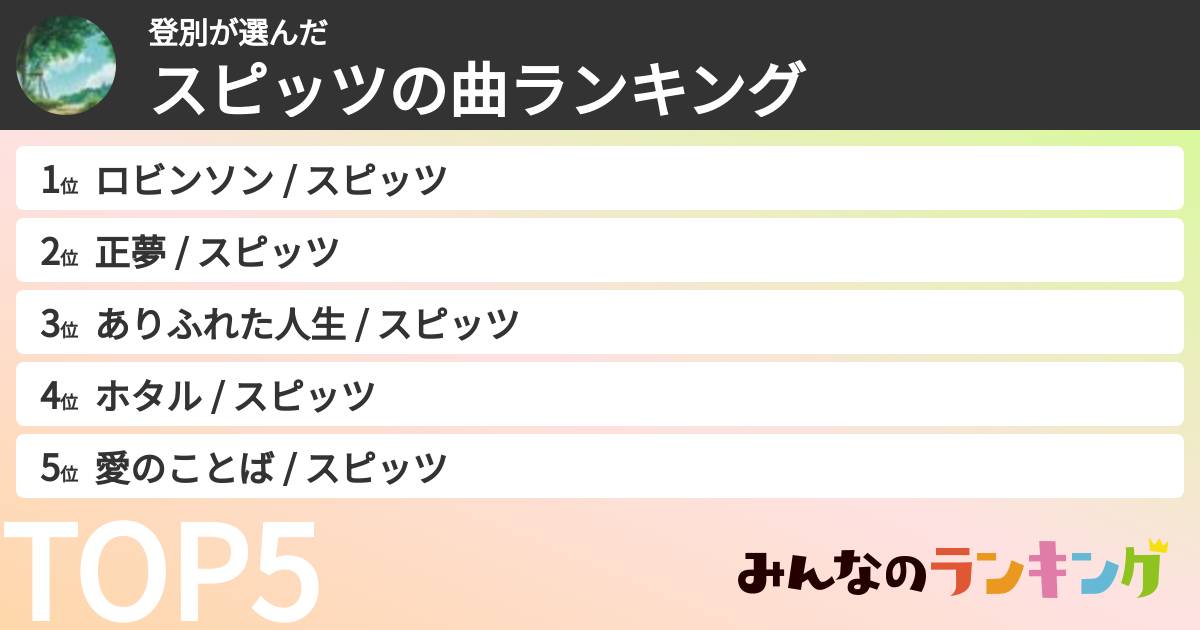 登別さんの「スピッツの曲ランキング」