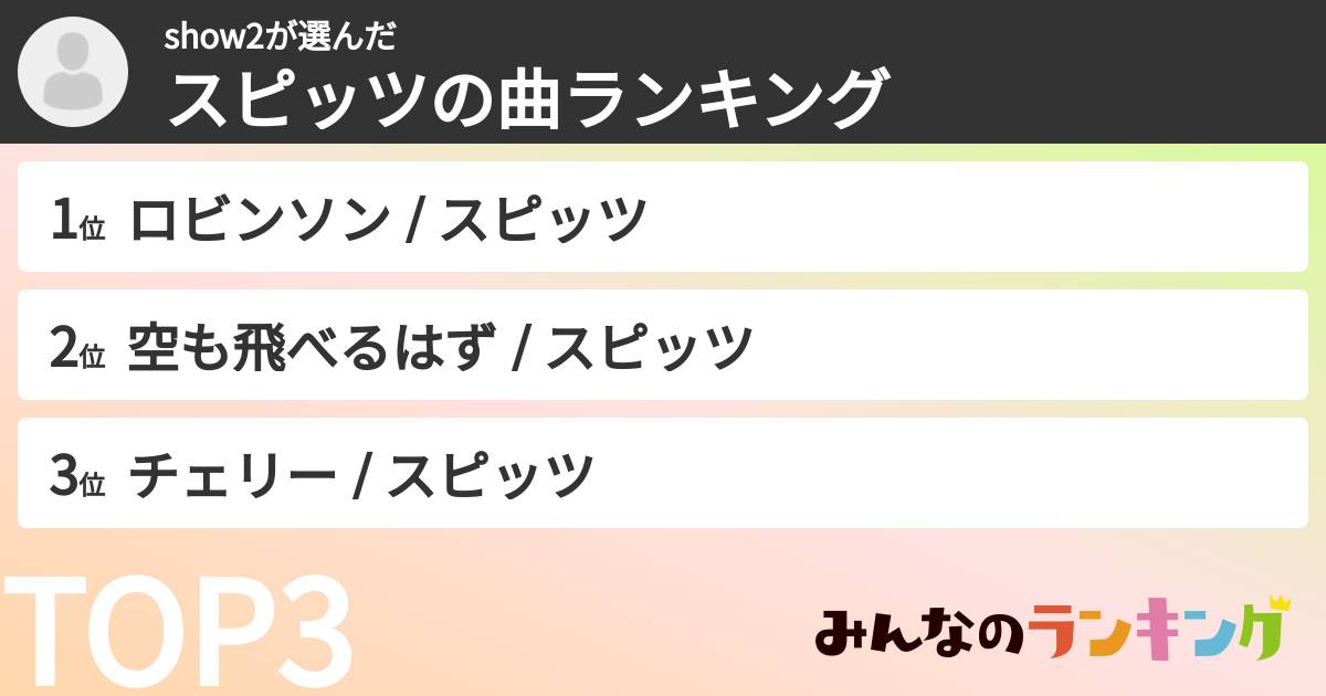 show2さんの「スピッツの曲ランキング」
