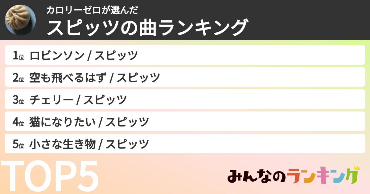 カロリーゼロさんの「スピッツの曲ランキング」