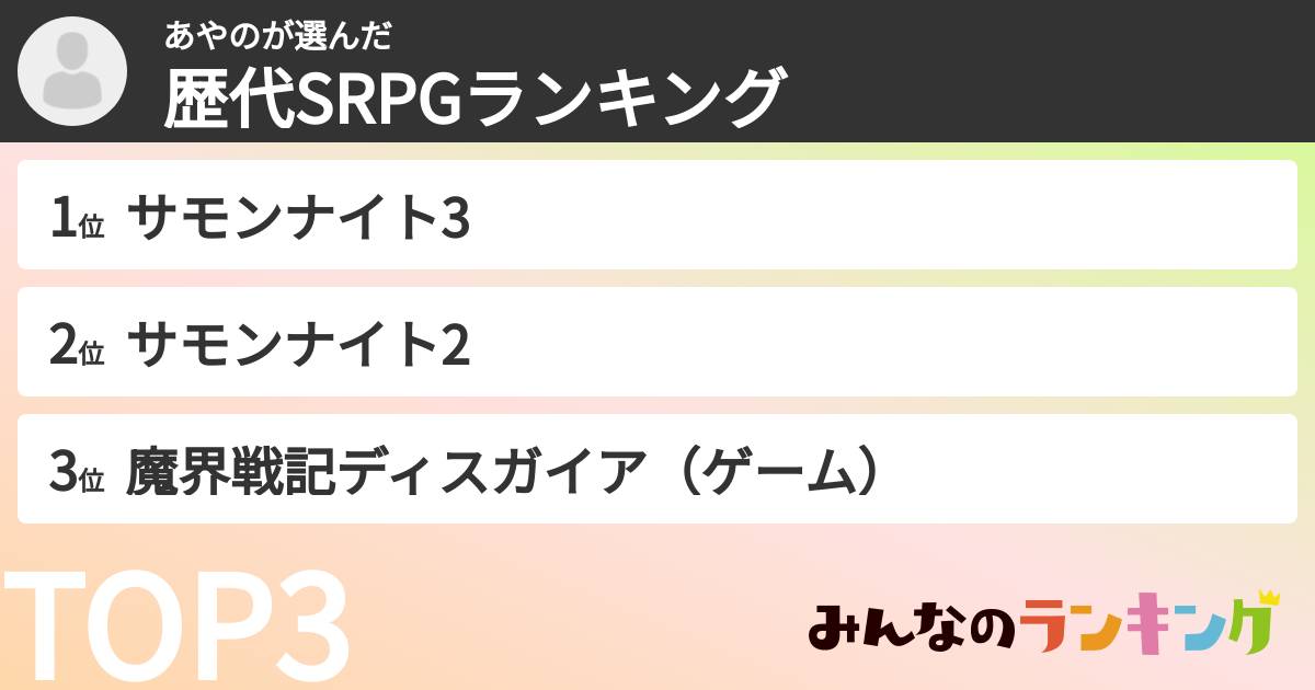 あやのさんの「歴代SRPGランキング」