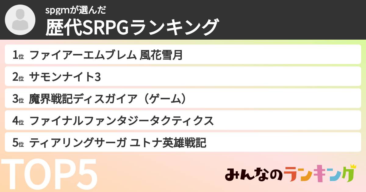 spgmさんの「歴代SRPGランキング」
