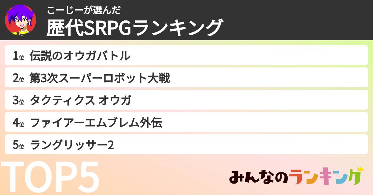 こーじーさんの「歴代SRPGランキング」