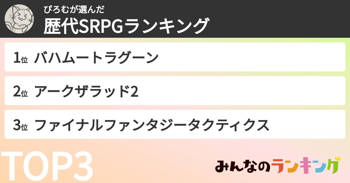 ぴろむさんの「歴代SRPGランキング」