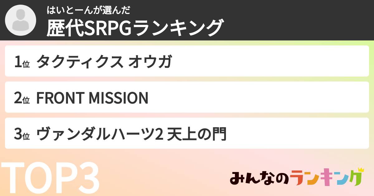 はいとーんさんの「歴代SRPGランキング」