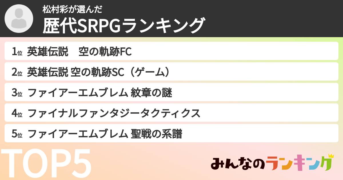 松村彩さんの「歴代SRPGランキング」