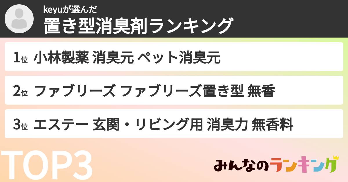 keyuさんの「置き型消臭剤ランキング」