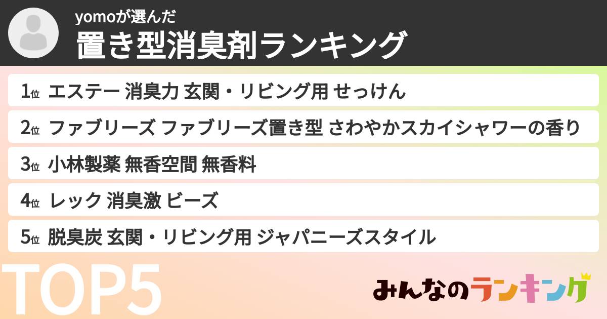 yomoさんの「置き型消臭剤ランキング」