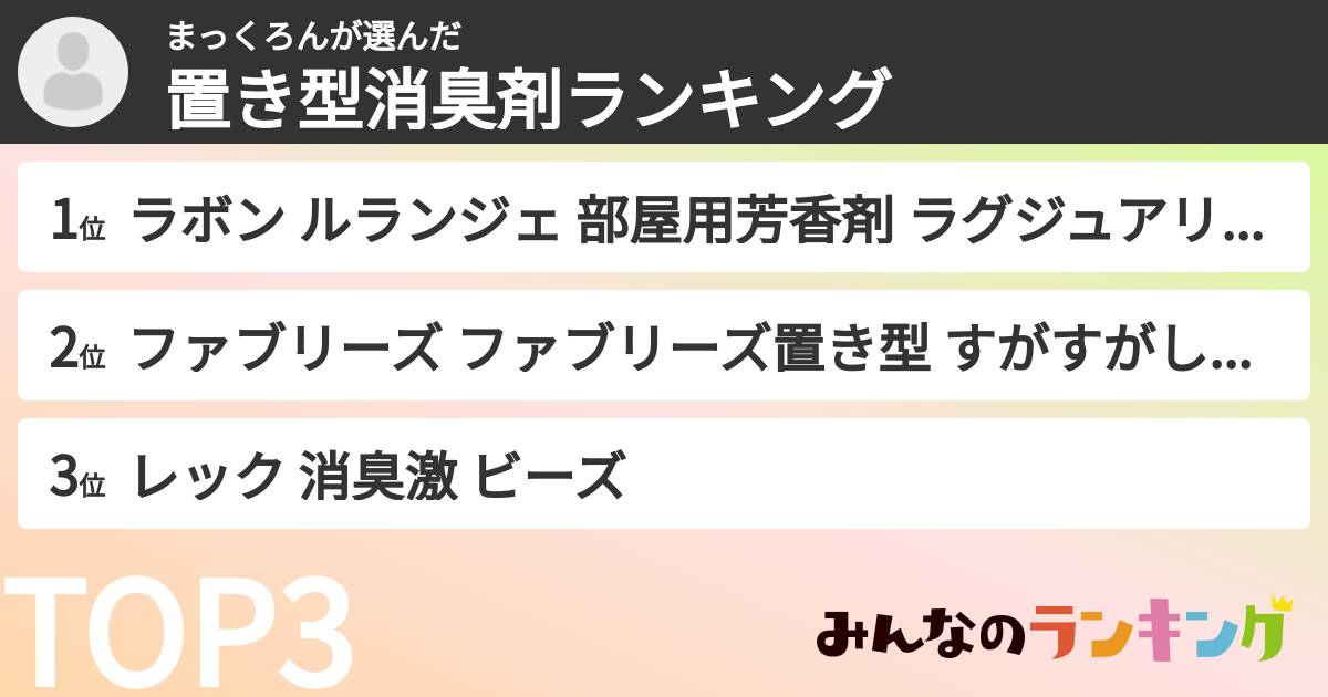 まっくろんさんの「置き型消臭剤ランキング」