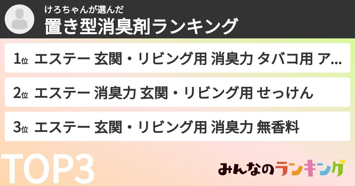 けろちゃんさんの「置き型消臭剤ランキング」