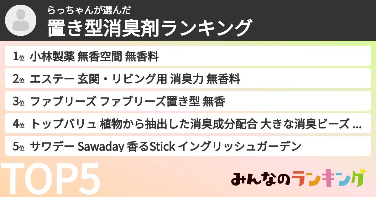 らっちゃんさんの「置き型消臭剤ランキング」