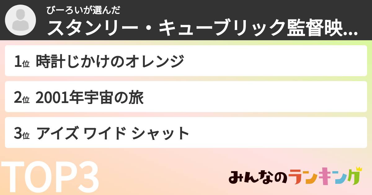 びーろいさんの「スタンリー・キューブリック監督映画ランキング」