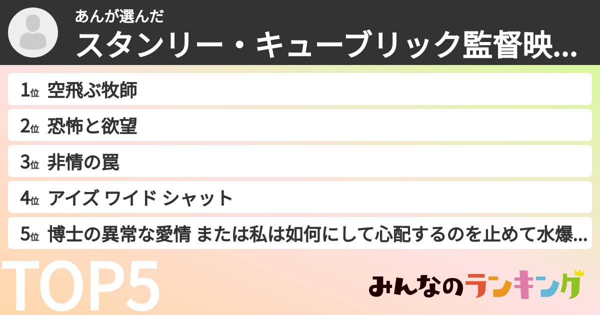 あんさんの「スタンリー・キューブリック監督映画ランキング」