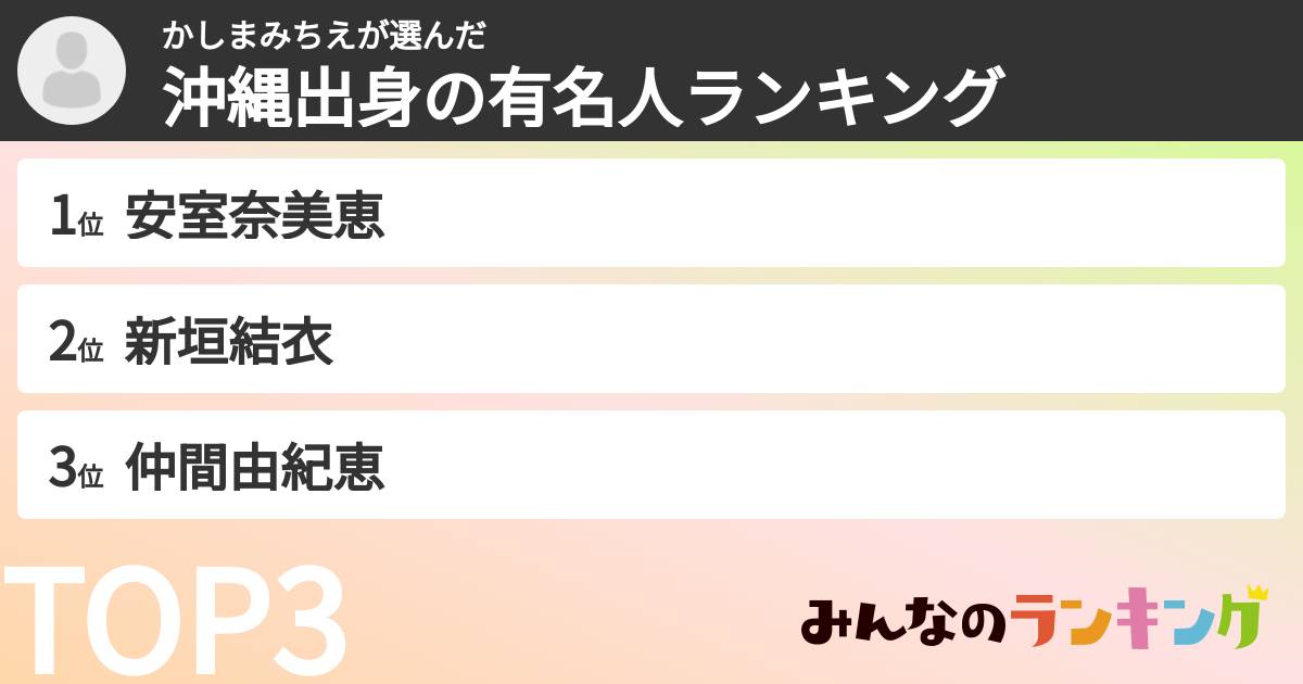 かしまみちえさんの「沖縄出身の有名人ランキング」