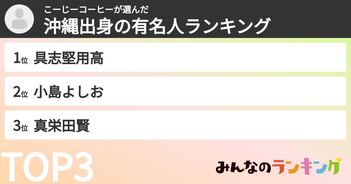 こーじーコーヒーさんの「沖縄出身の有名人ランキング」