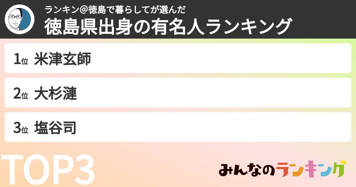 ランキン＠徳島で暮らしてさんの「徳島県出身の有名人ランキング」