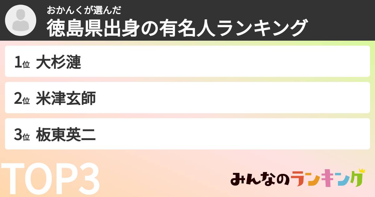 おかんくさんの「徳島県出身の有名人ランキング」