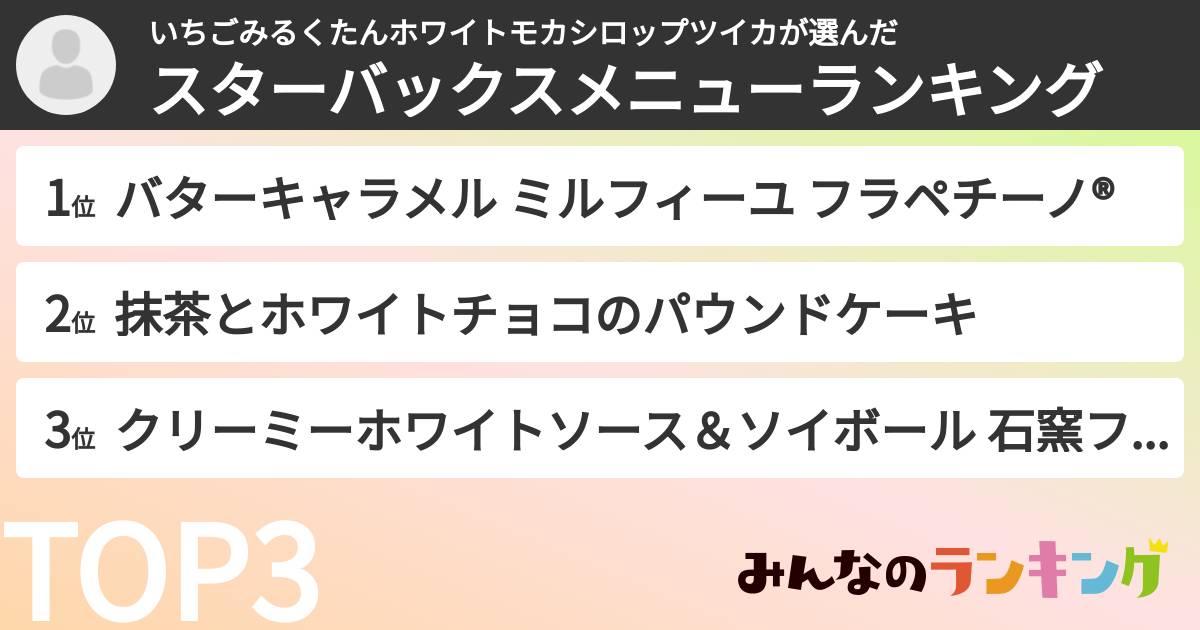 いちごみるくたんホワイトモカシロップツイカさんの「スターバックスメニューランキング」