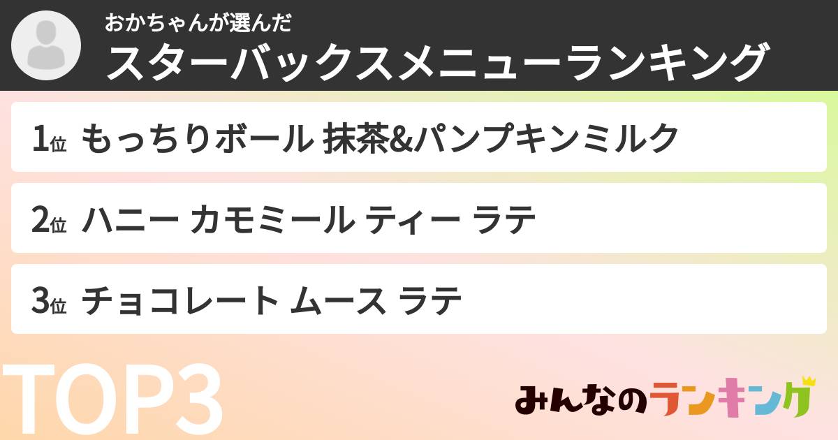 おかちゃんさんの「スターバックスメニューランキング」