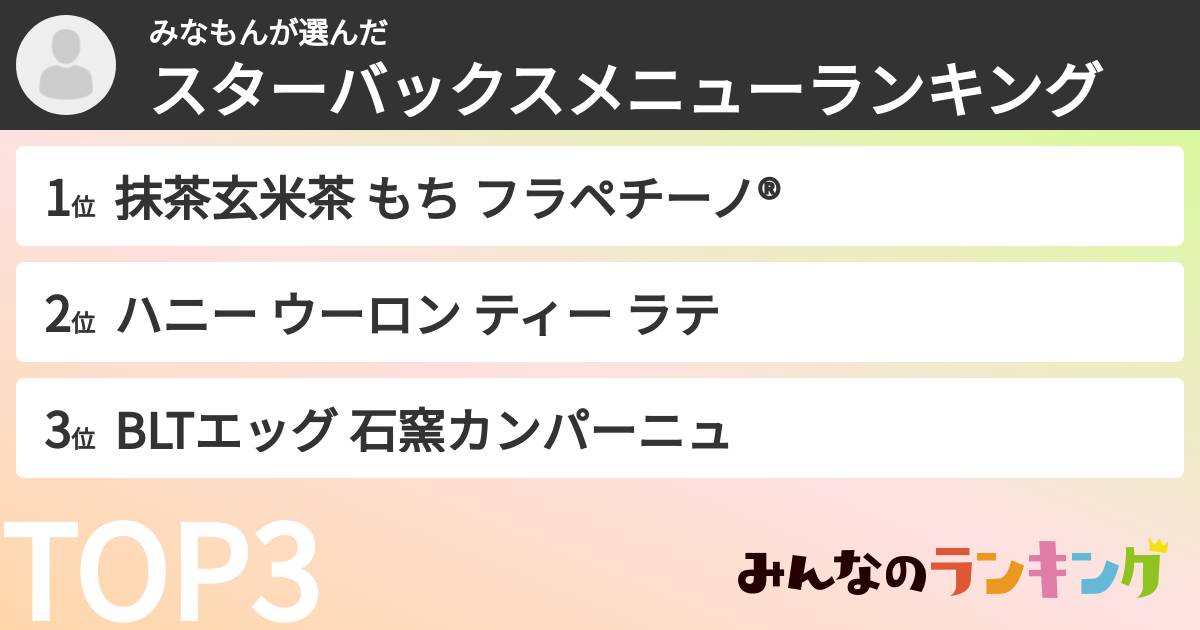 みなもんさんの「スターバックスメニューランキング」