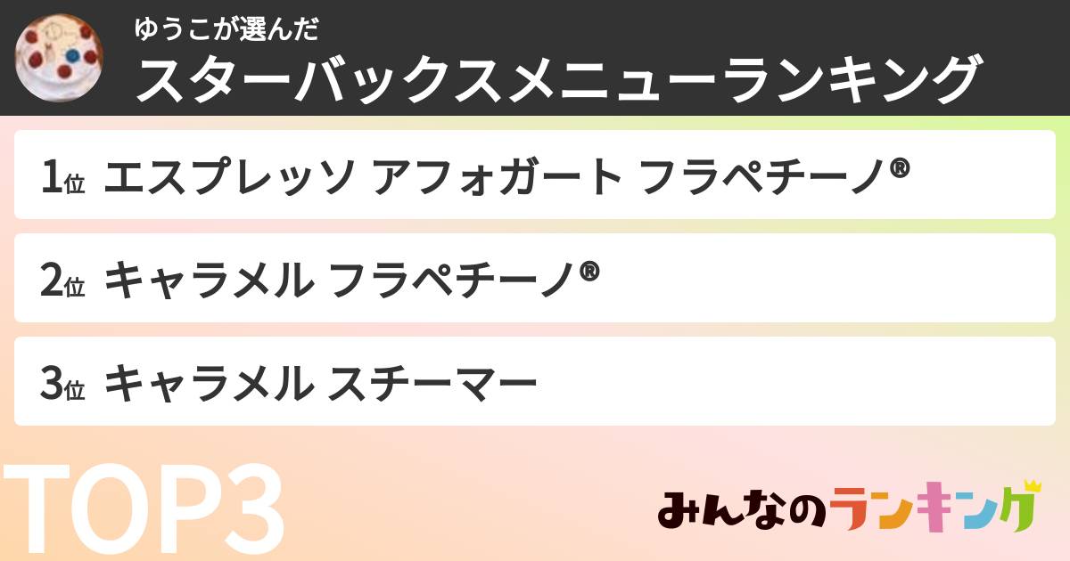 ゆうこさんの「スターバックスメニューランキング」