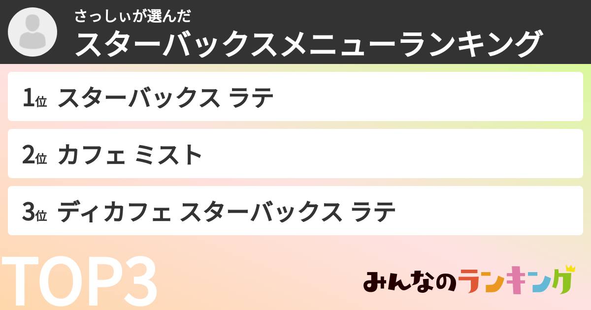 さっしぃさんの「スターバックスメニューランキング」