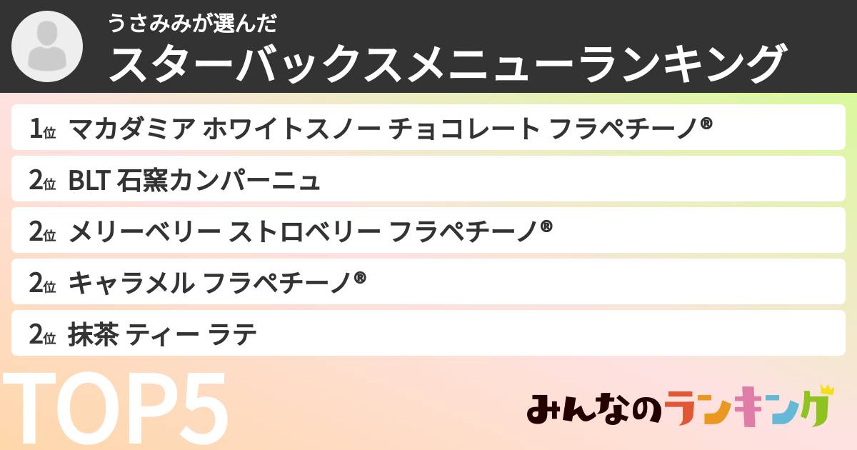 うさみみさんの「スターバックスメニューランキング」