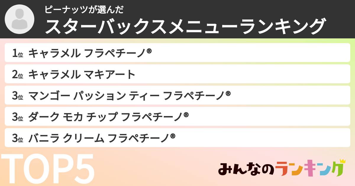 ピーナッツさんの「スターバックスメニューランキング」