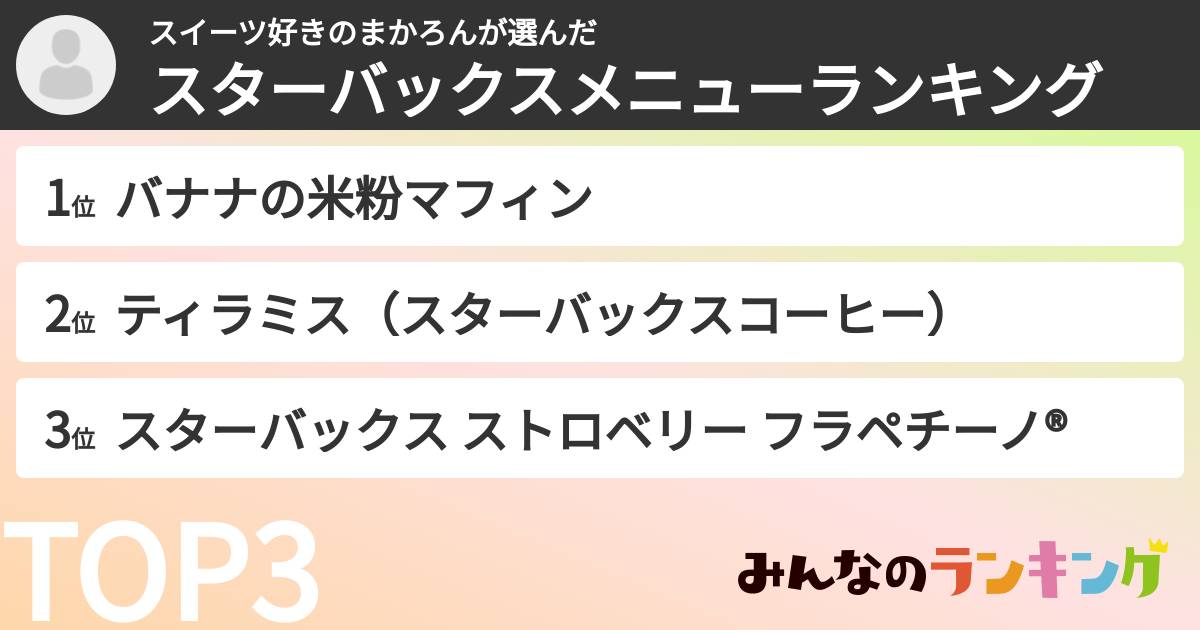 スイーツ好きのまかろんさんの「スターバックスメニューランキング」