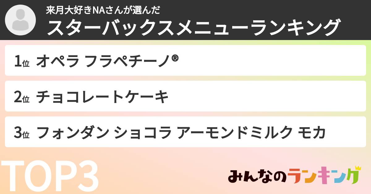来月大好きNAさんさんの「スターバックスメニューランキング」