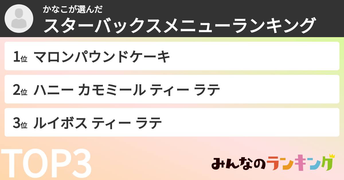 かなこさんの「スターバックスメニューランキング」