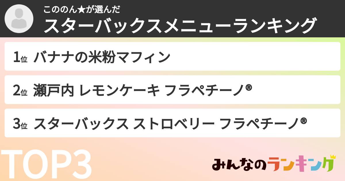 こののん★さんの「スターバックスメニューランキング」