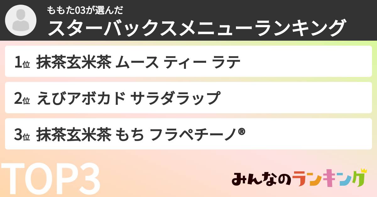 ももた03さんの「スターバックスメニューランキング」