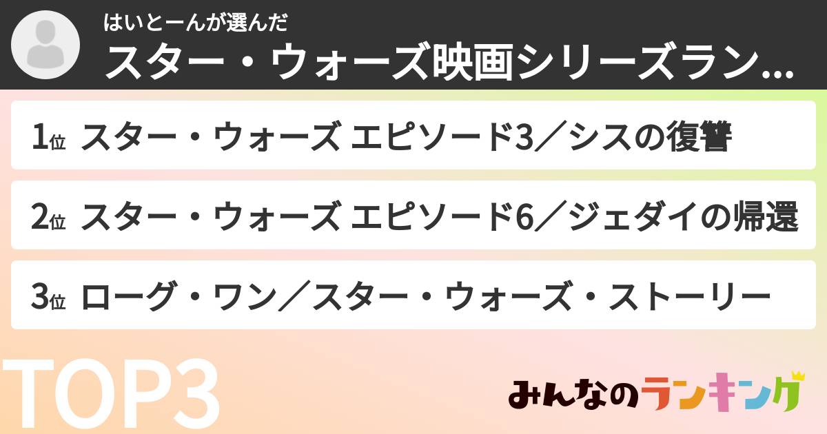 はいとーんさんの「スター・ウォーズ映画シリーズランキング」