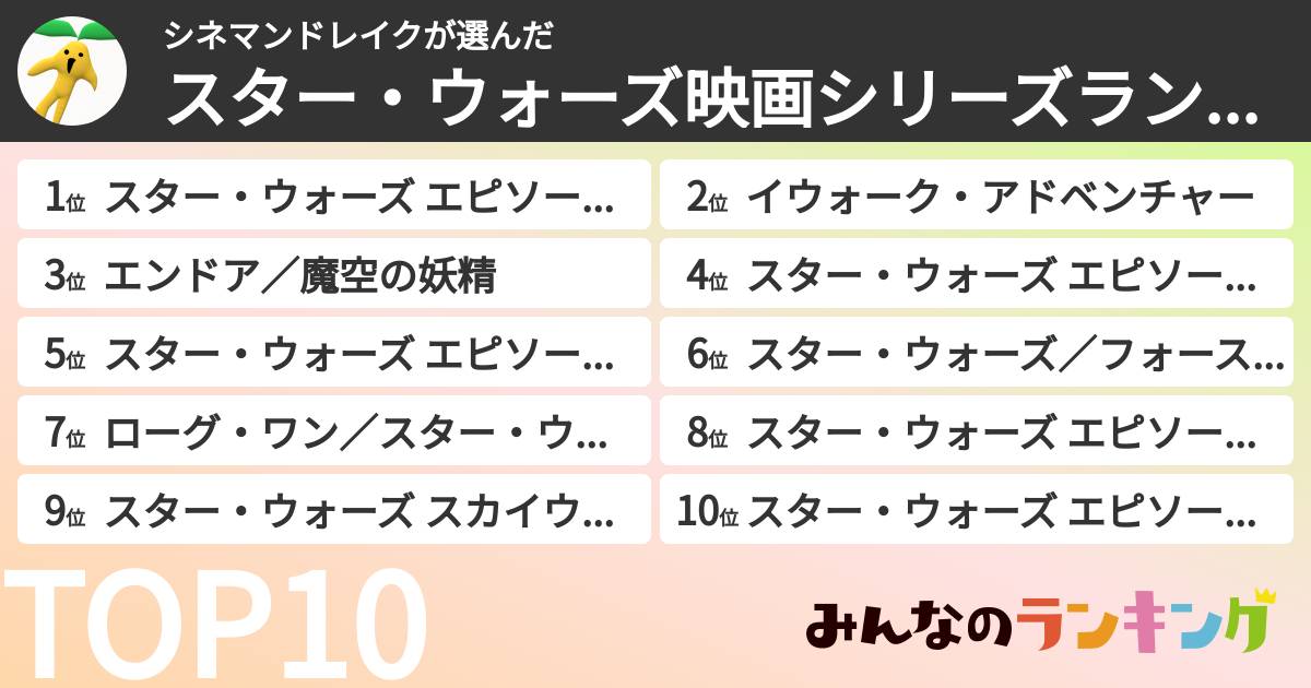シネマンドレイクさんの「スター・ウォーズ映画シリーズランキング」