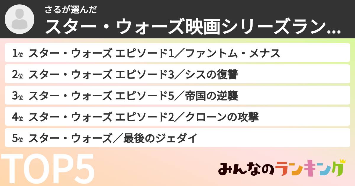 さるさんの「スター・ウォーズ映画シリーズランキング」