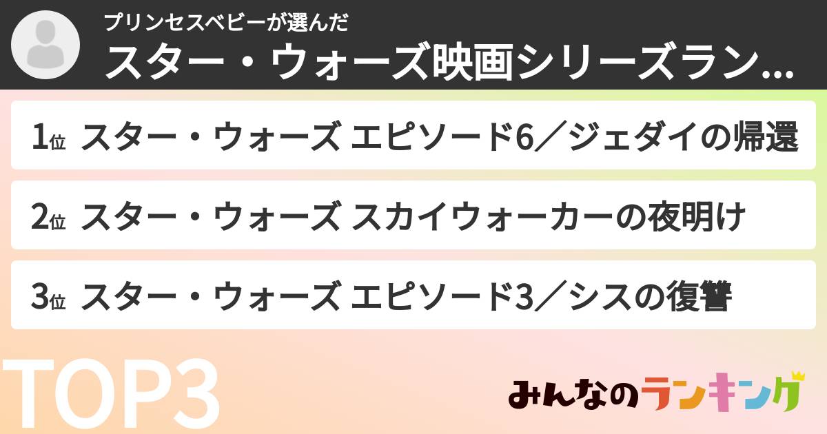 プリンセスベビーさんの「スター・ウォーズ映画シリーズランキング」