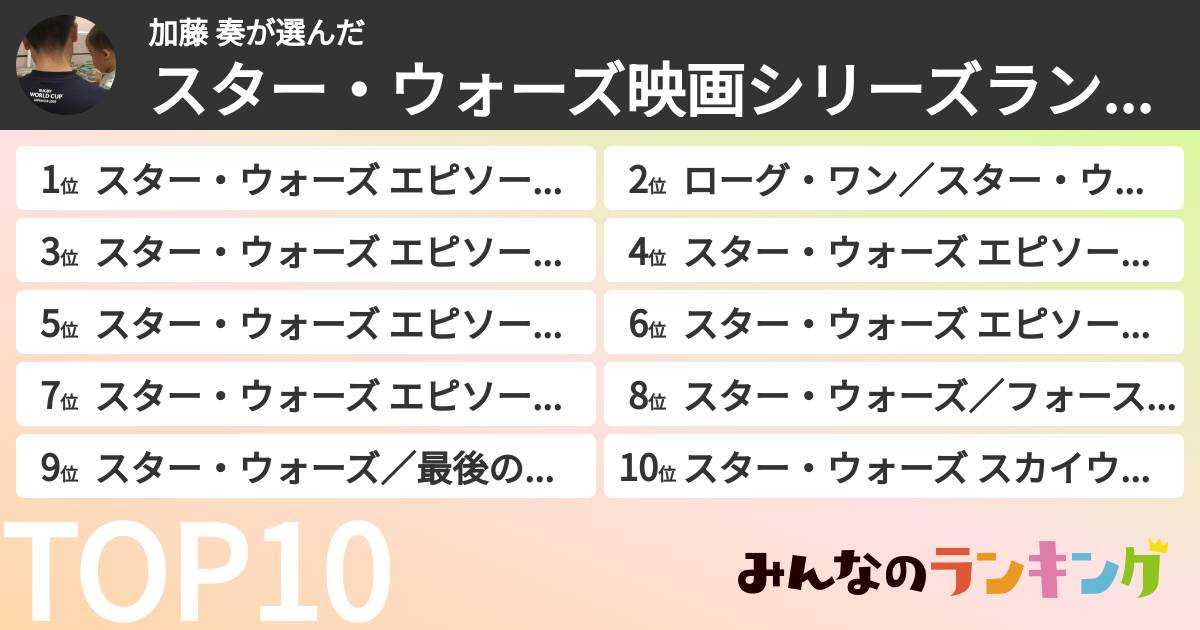 加藤 奏さんの「スター・ウォーズ映画シリーズランキング」