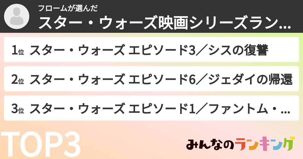 フロームさんの「スター・ウォーズ映画シリーズランキング」