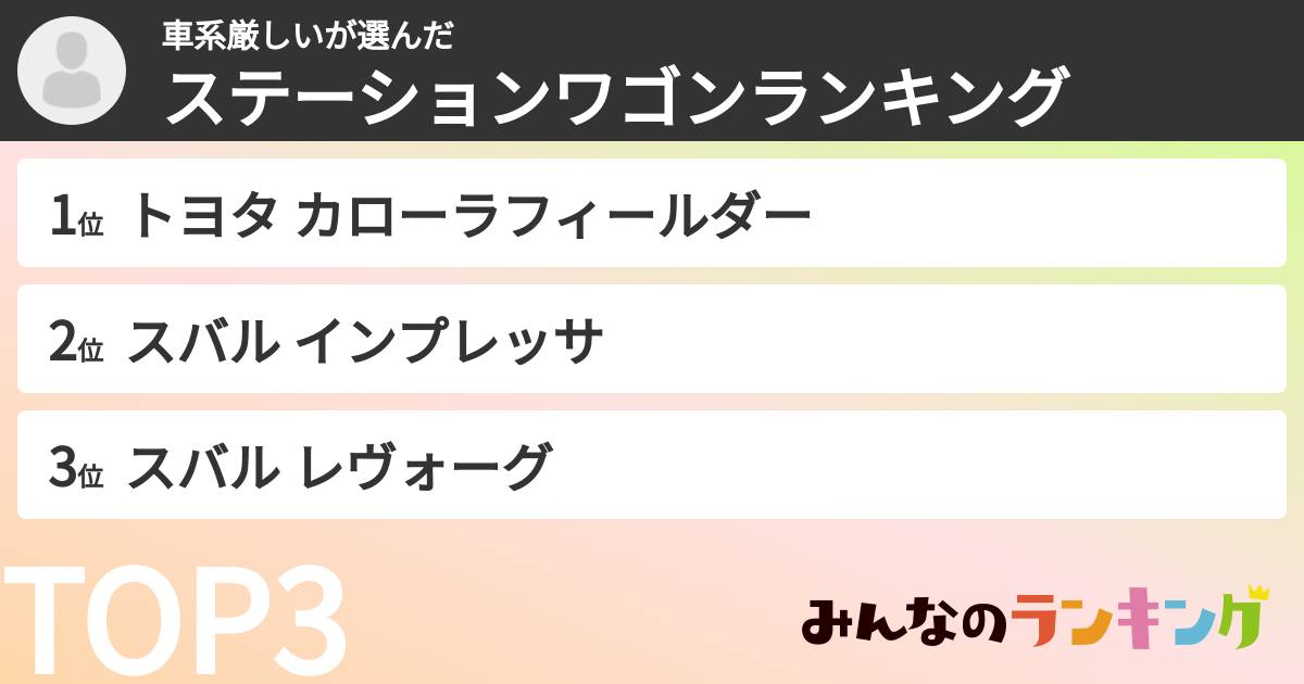 車系厳しいさんの「ステーションワゴンランキング」