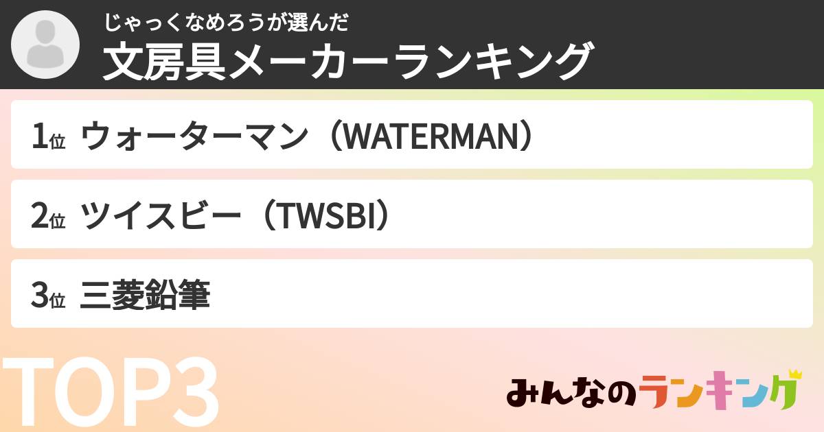 じゃっくなめろうさんの「文房具メーカーランキング」