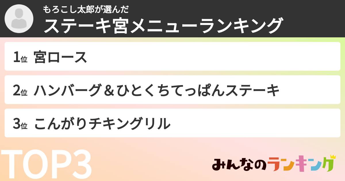 もろこし太郎さんの「ステーキ宮メニューランキング」