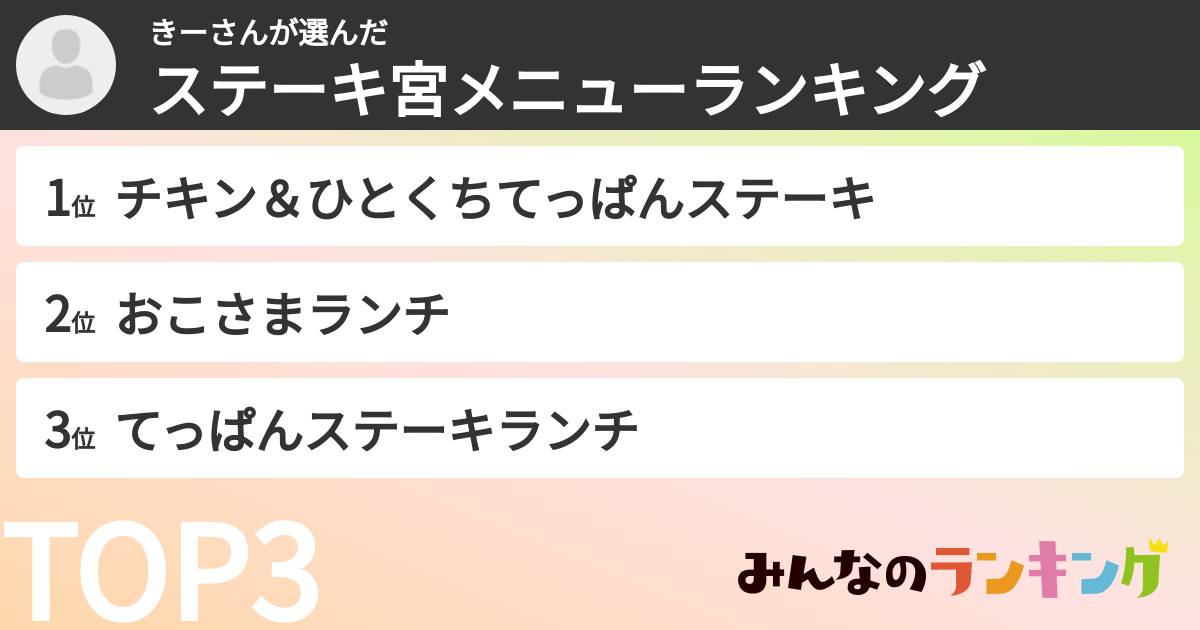 きーさんさんの「ステーキ宮メニューランキング」