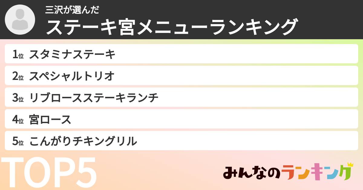 三沢さんの「ステーキ宮メニューランキング」